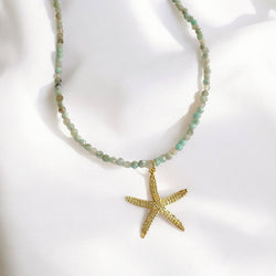 Starfish Beachy Summer Amazonite Beaded Necklace Gold Filled