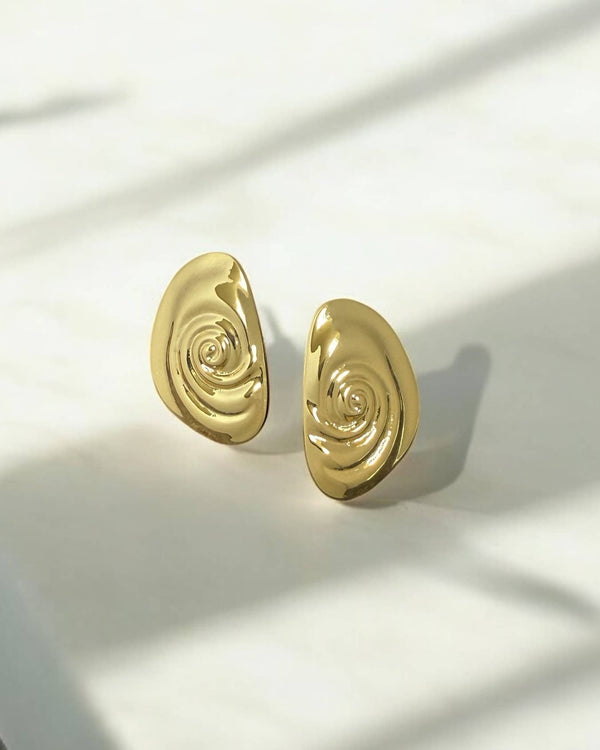 Spiral Beachy Seashell Statement Earrings Gold Filled